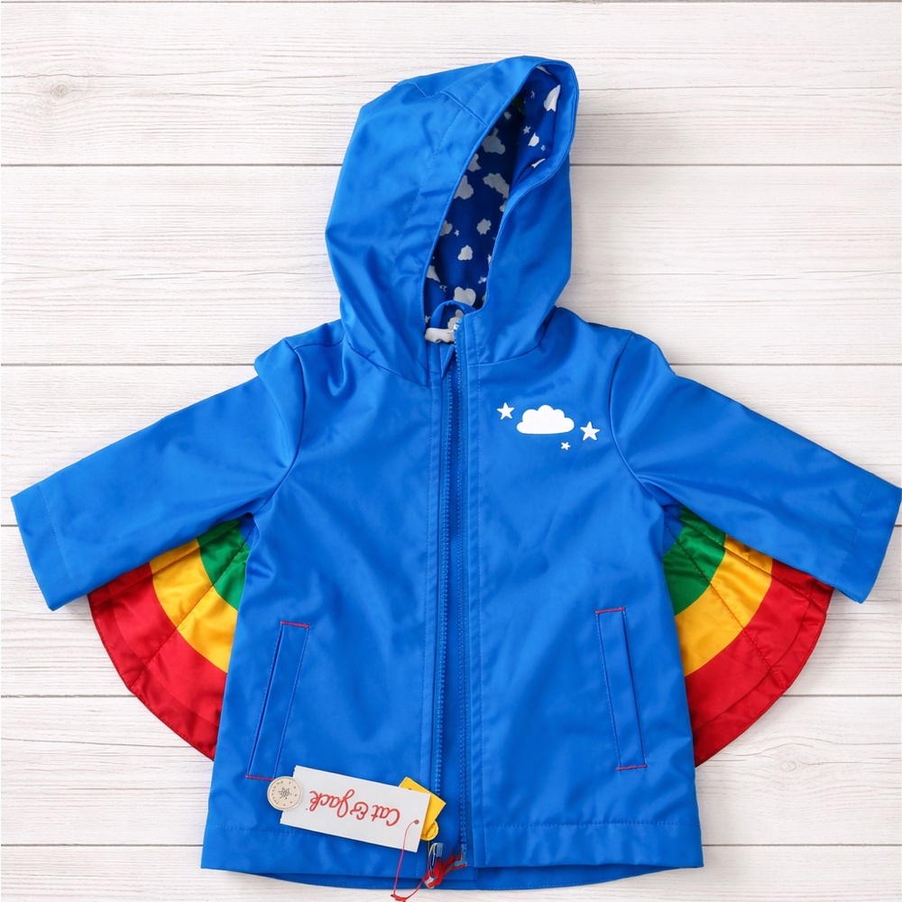 Cat & Jack NWT Blue Rainbow Raincoat Toddler Hooded Jacket Wind Water Resistant